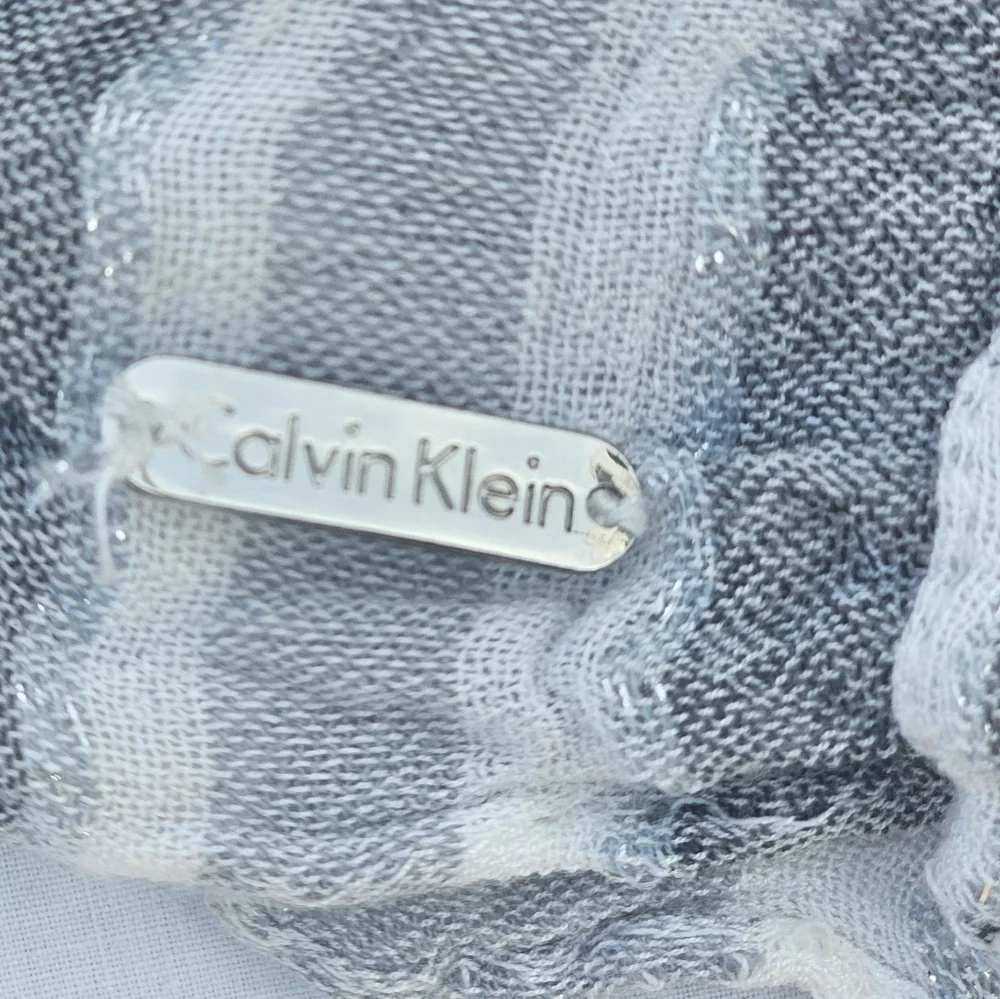Calvin Klein gray and white Striped Infinity Scarf